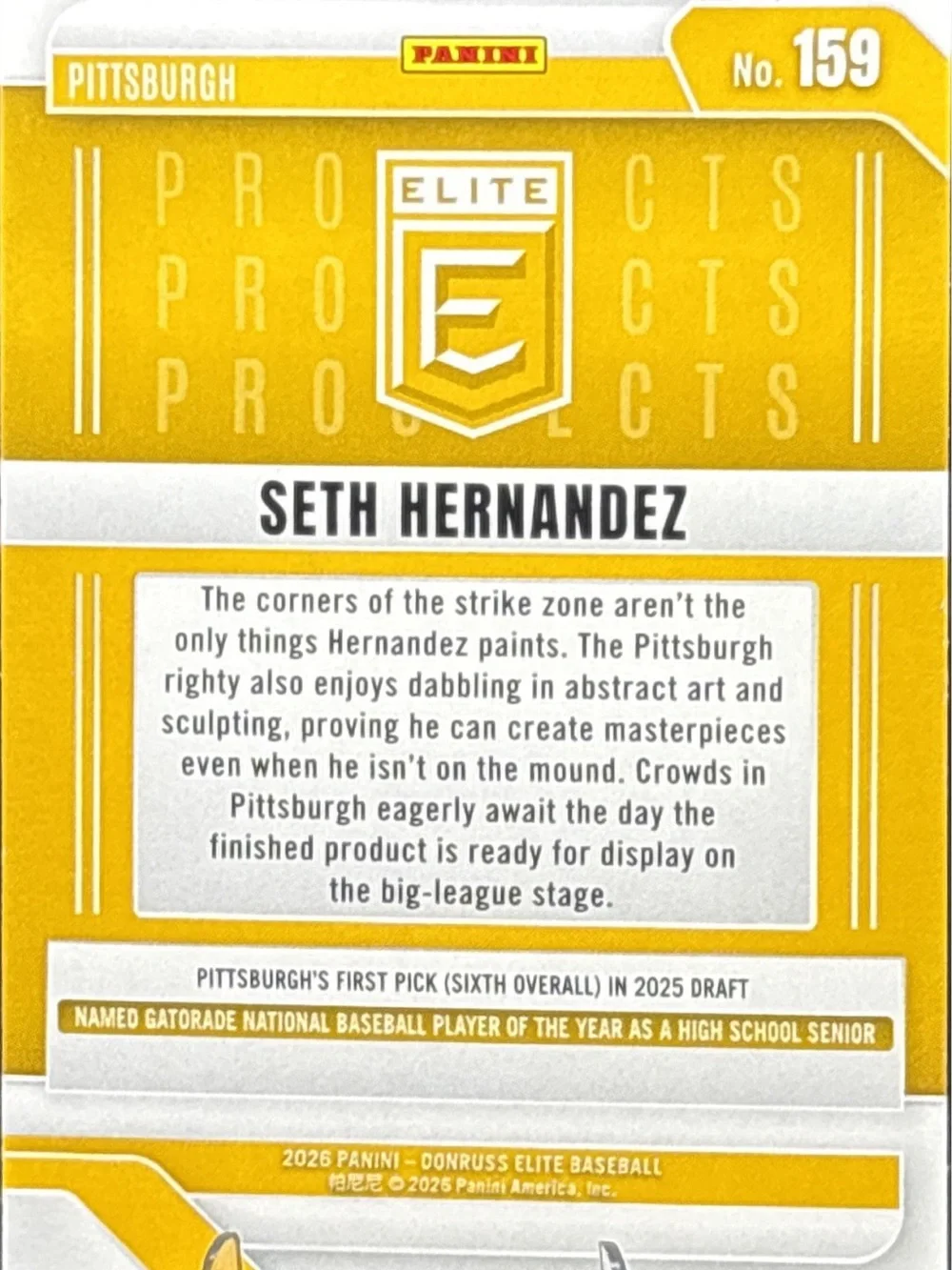 Panini Elite Seth Hernandez Baseball Card Holo Prizm